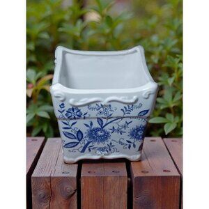 Vintage Paul Marshall Blue Onion Bonsai Planter 4.5" Sq x 5" tall Made in Japan